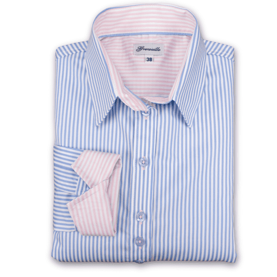 Grenouille Ladies Long Sleeve Easy Care Blue Stripe Shaped Fit Shirt