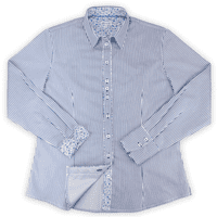 Grenouille Ladies Long Sleeve Easy Care Navy Stripe with Floral Accent Shirt