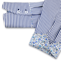 Grenouille Ladies Long Sleeve Easy Care Navy Stripe with Floral Accent Shirt