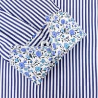 Grenouille Ladies Long Sleeve Easy Care Navy Stripe with Floral Accent Shirt