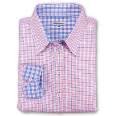 Grenouille Ladies Long Sleeve Easy Care Pink Blue Check Shaped Fit Shirt