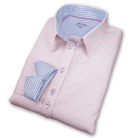 Grenouille Ladies Long Sleeve Easy Care Pink Stripe Shaped Fit Shirt