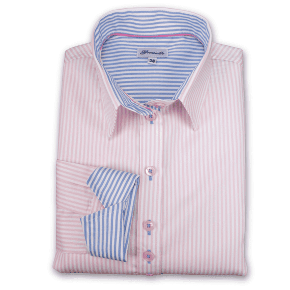Grenouille Ladies Long Sleeve Easy Care Pink Stripe Shaped Fit Shirt