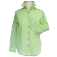 Grenouille Ladies Long Sleeve Lime Green Gingham Seersucker Shirt