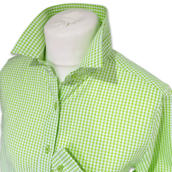 Grenouille Ladies Long Sleeve Lime Green Gingham Seersucker Shirt