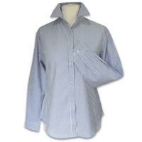 Grenouille Ladies Long Sleeve Mid-Blue Stripe Seersucker Shirt