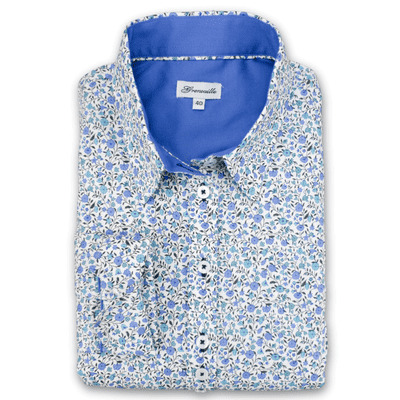 Grenouille Ladies Long Sleeve Multi Blue Vintage Style Floral Shirt