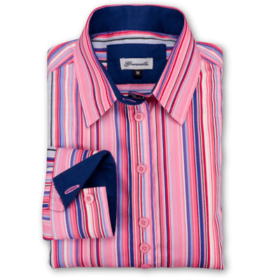 Grenouille Ladies Long Sleeve Multi Pink Stripe Relaxed Fit Shirt