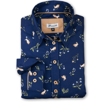 Grenouille Ladies Long Sleeve Navy Bunny Rabbit & Wildflower Shirt