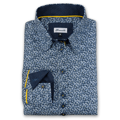 Grenouille Ladies Long Sleeve Navy Daisy Print Relaxed Fit Shirt