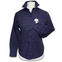 Grenouille Ladies Long Sleeve Navy Polka Dot Shirt With Cat Details
