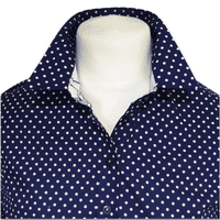 Grenouille Ladies Long Sleeve Navy Polka Dot Shirt With Cat Details