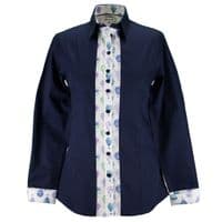 Grenouille Ladies Long Sleeve Navy Shirt with Hot Air Balloon Print Detail