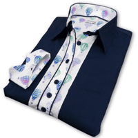Grenouille Ladies Long Sleeve Navy Shirt with Hot Air Balloon Print Detail