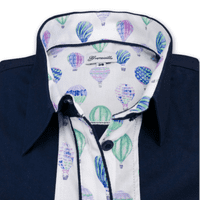 Grenouille Ladies Long Sleeve Navy Shirt with Hot Air Balloon Print Detail