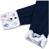 Grenouille Ladies Long Sleeve Navy Shirt with Hot Air Balloon Print Detail