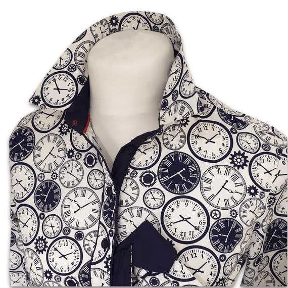 Grenouille Ladies Long Sleeve Navy & White Clock Print Shirt