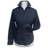 Grenouille Ladies Long Sleeve Navy & White Polka Dot Shirt, Pink Floral Details