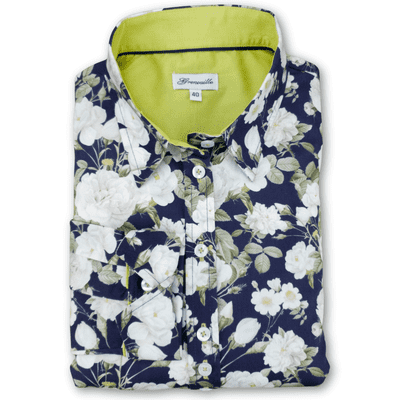 Grenouille Ladies Long Sleeve Navy with White Rose Shirt