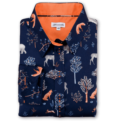 Grenouille Ladies Long Sleeve Navy Woodland Animal Print Shirt