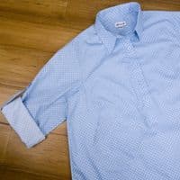 Grenouille Ladies Long Sleeve Pastel Blue and White Spot Collared Tunic