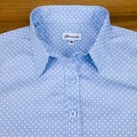 Grenouille Ladies Long Sleeve Pastel Blue and White Spot Collared Tunic