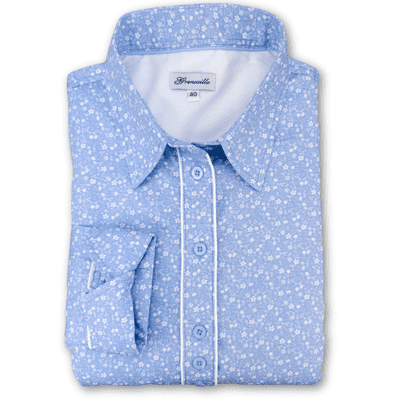 Grenouille Ladies Long Sleeve Pastel Blue & White Floral Shirt