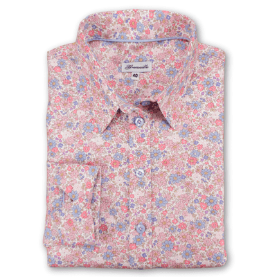 Grenouille Ladies Long Sleeve Pastel Pink & Blue Floral Print Shirt