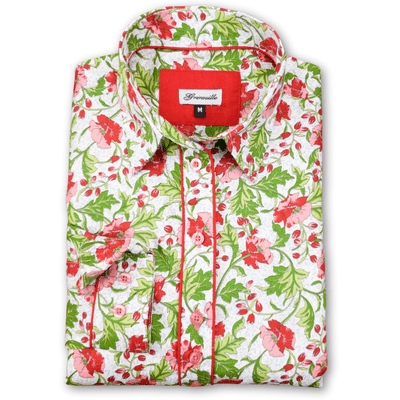 Grenouille Ladies Long Sleeve Pink and Red Anemone Flower Shirt