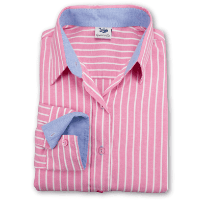 Grenouille Ladies Long Sleeve Pink and White Stripe Cotton Oxford Shirt
