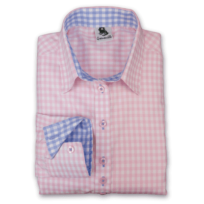 Grenouille Ladies Long Sleeve Pink Check Easy Care Cotton Shirt