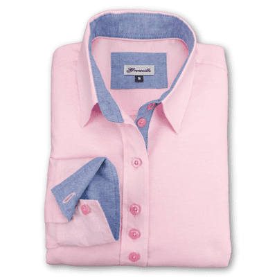 Grenouille Ladies Long Sleeve Pink Cotton Oxford Boyfriend Shirt