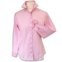 Grenouille Ladies Long Sleeve Pink Cotton Oxford Shirt with Gingham Details