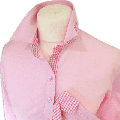Grenouille Ladies Long Sleeve Pink Cotton Oxford Shirt with Gingham Details