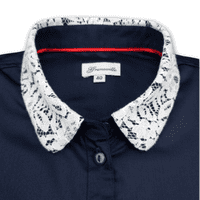 Grenouille Ladies Long Sleeve Plain Navy Bamboo Silk Blouse with White Lace Detail