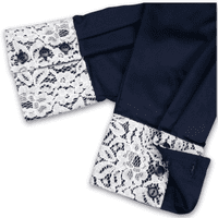 Grenouille Ladies Long Sleeve Plain Navy Bamboo Silk Blouse with White Lace Detail