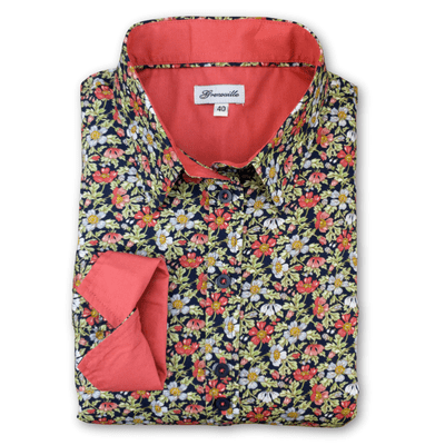 Grenouille Ladies Long Sleeve Red and Blue Floral Print Shirt