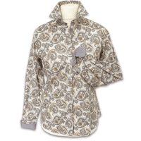 Grenouille Ladies Long Sleeve Silver Grey & Cream Beige Paisley Shirt