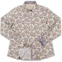 Grenouille Ladies Long Sleeve Silver Grey & Cream Beige Paisley Shirt