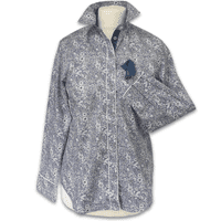 Grenouille Ladies Long Sleeve Slate Grey and White Floral Print Shirt