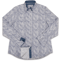 Grenouille Ladies Long Sleeve Slate Grey and White Floral Print Shirt