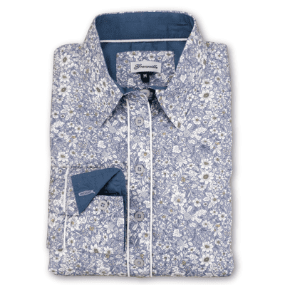 Grenouille Ladies Long Sleeve Slate Grey and White Floral Print Shirt