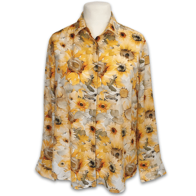 Grenouille Ladies Long Sleeve Sunflower Print Rayon Blouse