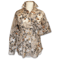 Grenouille Ladies Long Sleeve Taupe & White Floral Print Cotton Shirt