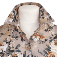 Grenouille Ladies Long Sleeve Taupe & White Floral Print Cotton Shirt