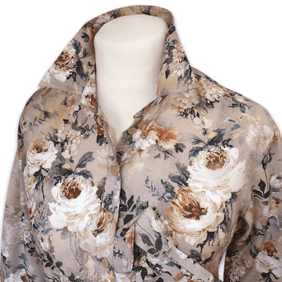 Grenouille Ladies Long Sleeve Taupe & White Floral Print Cotton Shirt