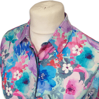 Grenouille Ladies Long Sleeve Turquoise & Pink Floral Blouse