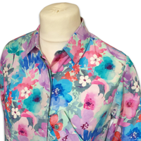 Grenouille Ladies Long Sleeve Turquoise & Pink Floral Blouse