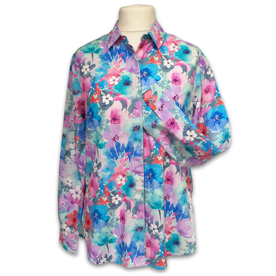 Grenouille Ladies Long Sleeve Turquoise & Pink Floral Blouse