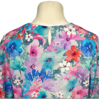Grenouille Ladies Long Sleeve Turquoise & Pink Floral Pleat Neck Blouse